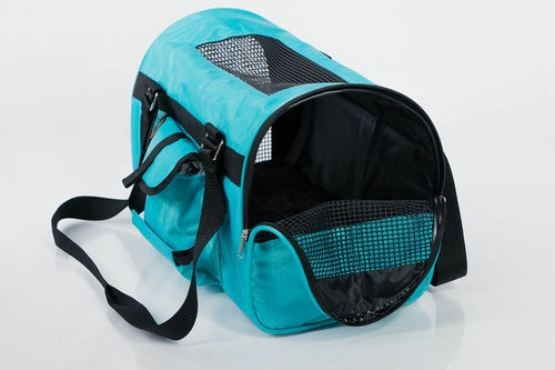 Airline approved jet pet carrier with mesh windows, aqua