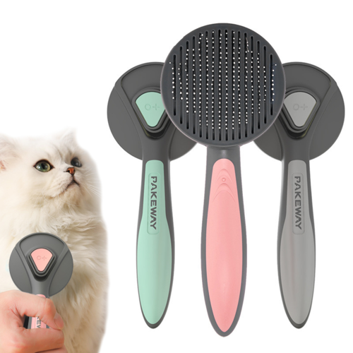 Self-cleaning pet grooming brush for cats and dogs